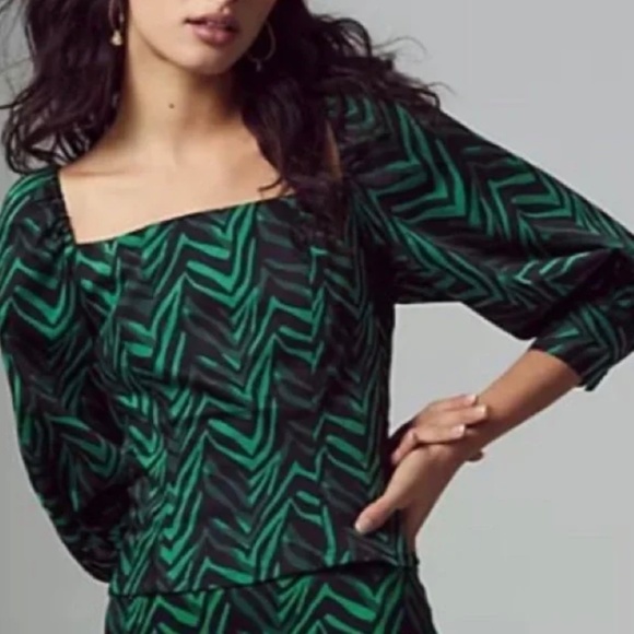 NEW Anthropologie Corey Lynn Calter Emerald Green Black Puff Statement Sleeve XS - Picture 1 of 11